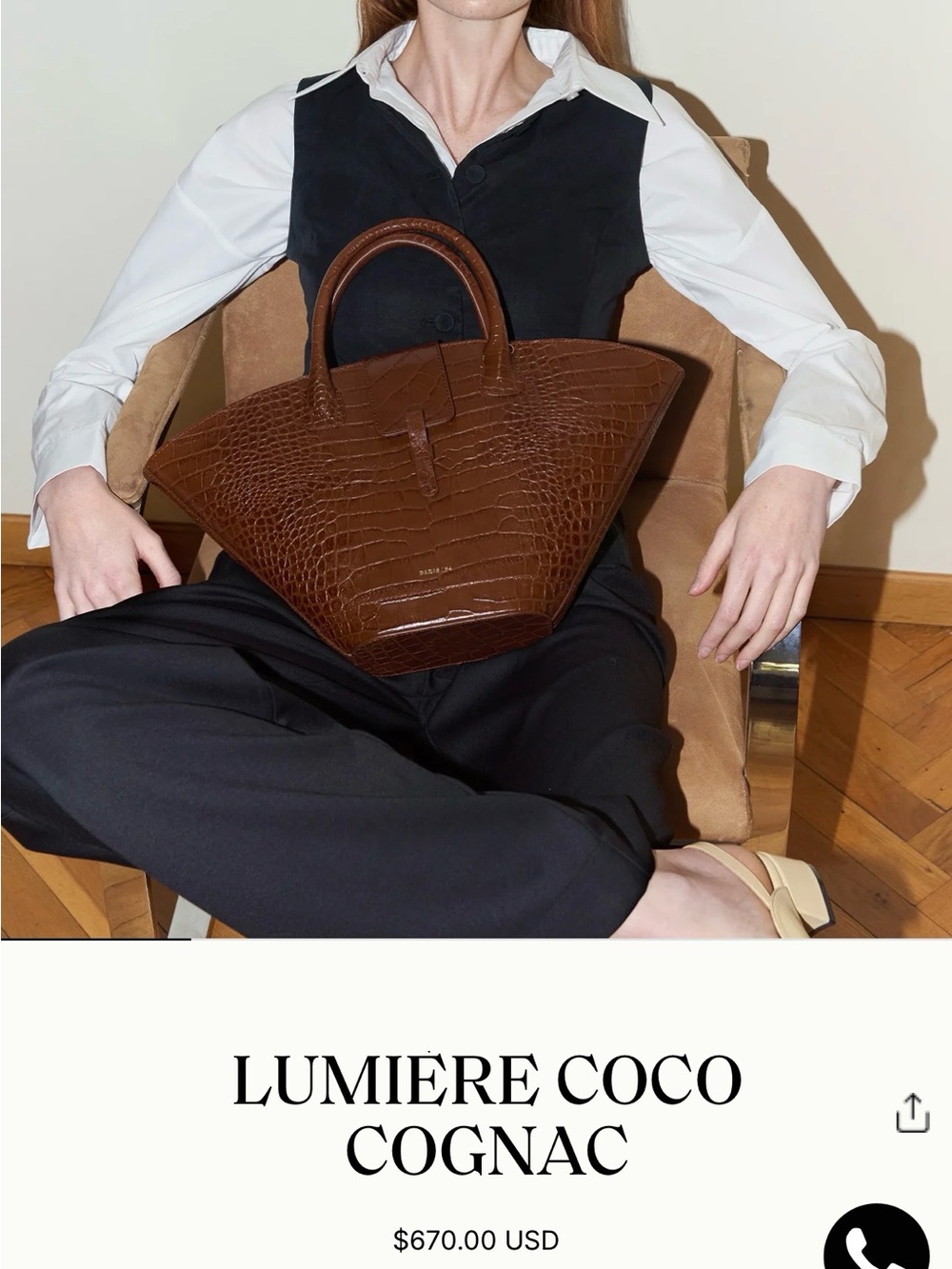 Lumiere Croc-Embossed Cognac Leather Tote